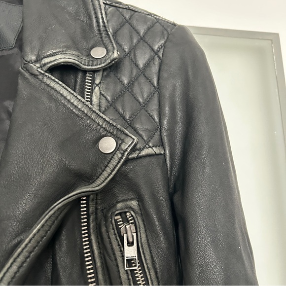 AllSaints cargo distressed leather moto jacket black 4 - Picture 7 of 13